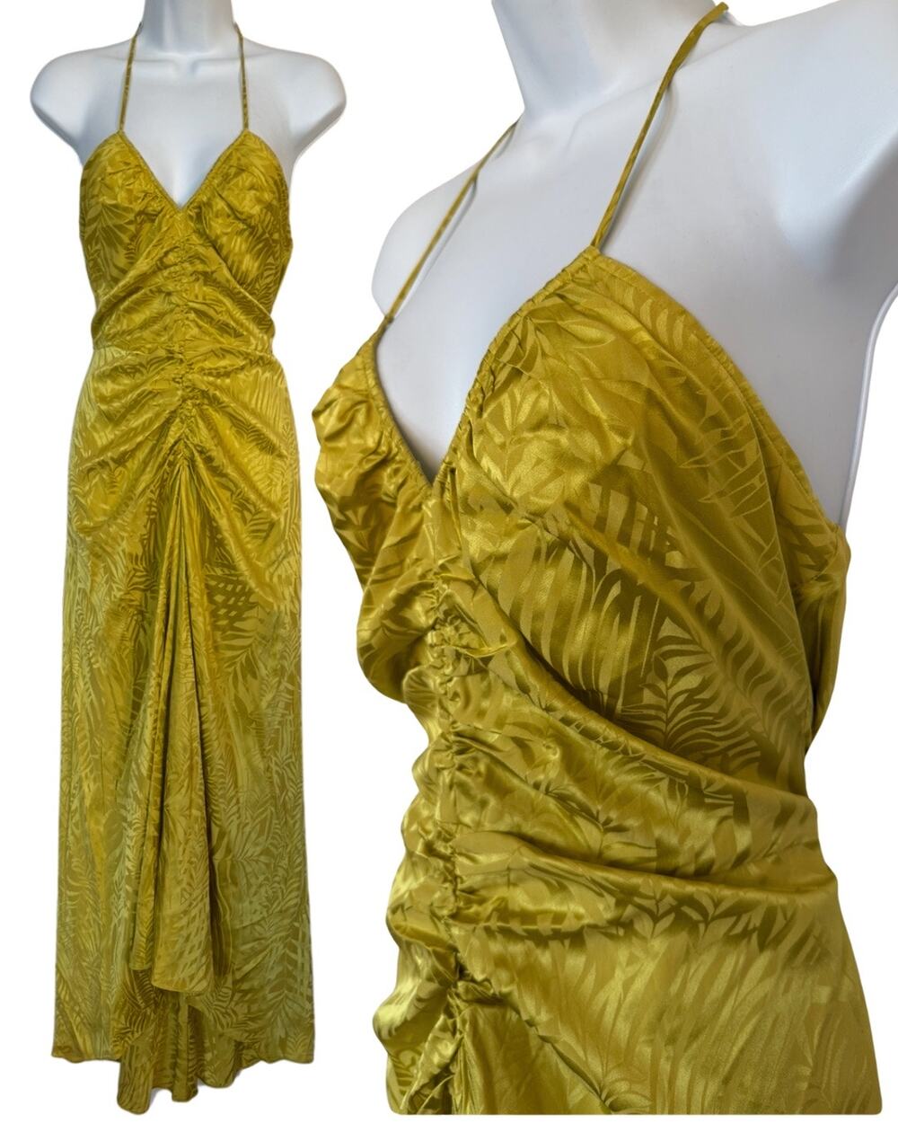 Veronica Beard Aldana Silk Ruched Halter Midi Dress Yellow Size 6